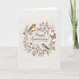 Whimsical Songbirds and Wildflowers Anniversary Card