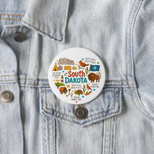 Whimsical South Dakota Retro Travel Icons 7.5 Cm Round Badge