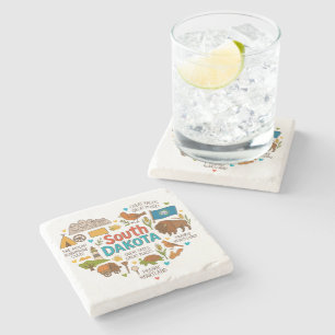 Whimsical South Dakota Retro Travel Icons Stone Coaster
