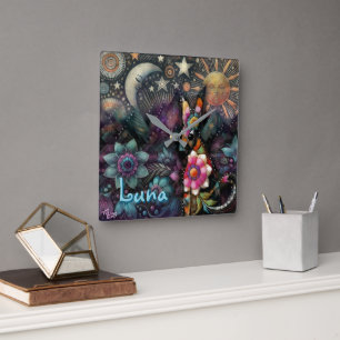 Whimsical Southwest Coyote Animal Personalised Square Wall Clock