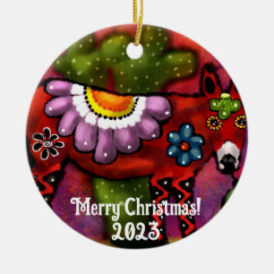 Whimsical Southwest Floral Talavera-Style Donkey Ceramic Tree Decoration