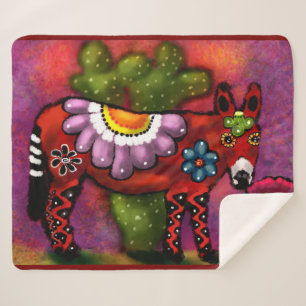 Whimsical Southwest Floral Talavera-Style Donkey Sherpa Blanket