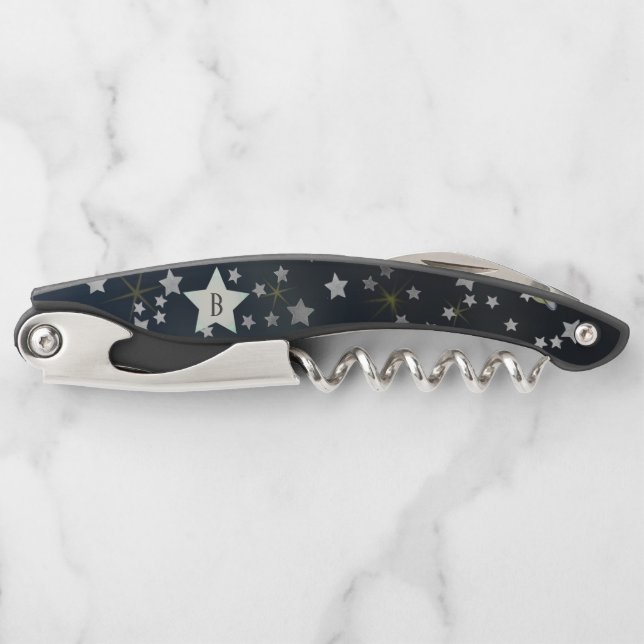Whimsical Space Galaxy Stars Monogram Corkscrew (Front)