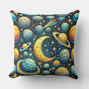 Whimsical space scene cushion