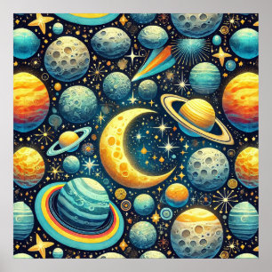 Whimsical space scene poster