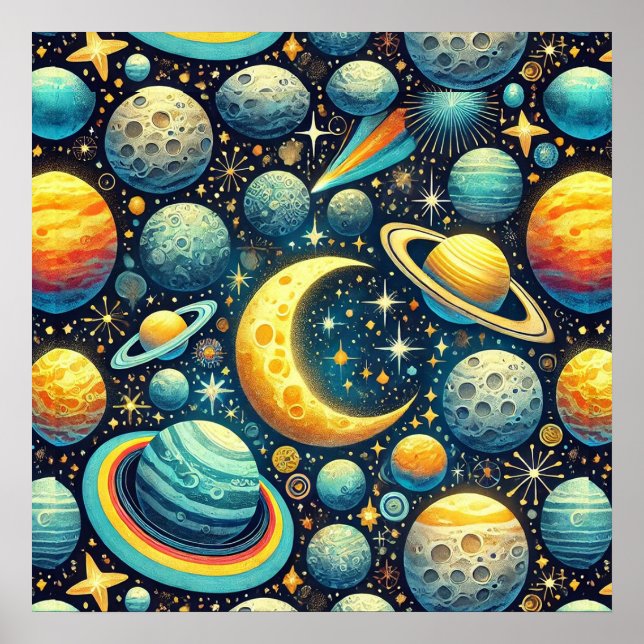 Whimsical space scene poster (Front)