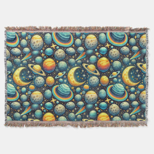Whimsical space scene throw blanket