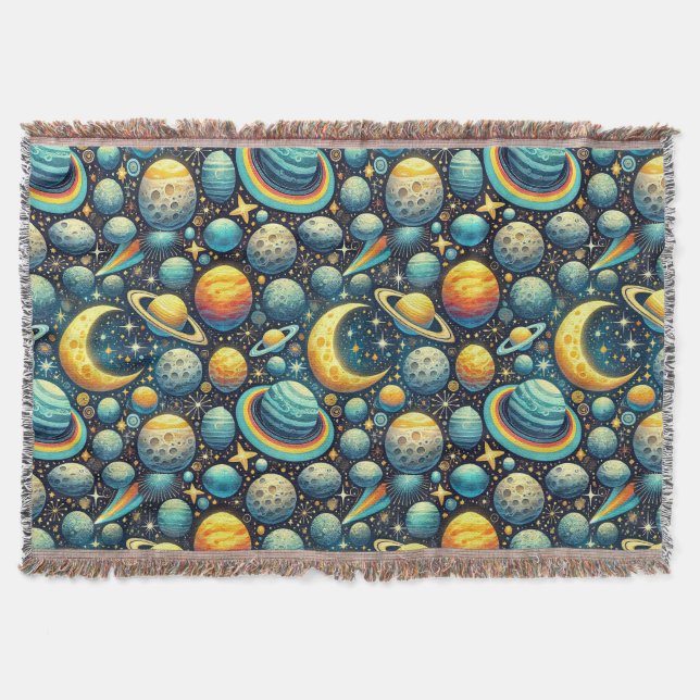 Whimsical space scene throw blanket (Front)