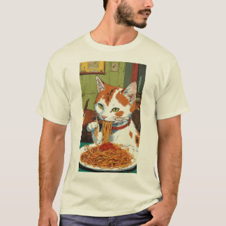 Whimsical Spaghetti Cat - Hergé-Inspired T-Shirt