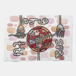Whimsical Spaghetti Pasta Food Art Abstract Patter Tea Towel