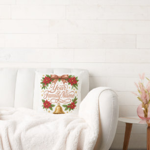 Whimsical Sparkly Script Family Christmas Cushion