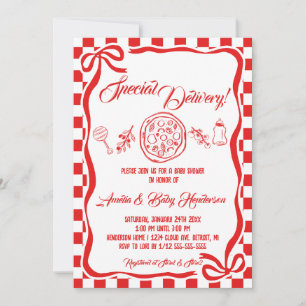 Whimsical Special Delivery Italian Pizza Baby Show Invitation