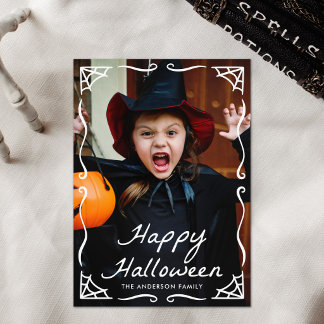 Whimsical Spiderweb Frame Halloween Photo Holiday Card