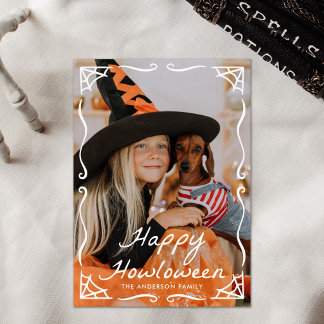 Whimsical Spiderweb Halloween Dog Photo Holiday Card