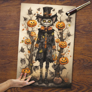 Whimsical Spooky Cat 2 Halloween Decoupage Paper