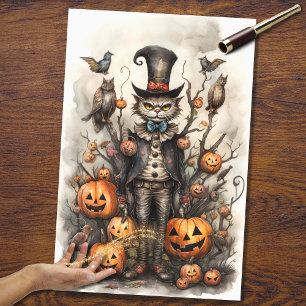 Whimsical Spooky Cat 3 Halloween Decoupage Paper