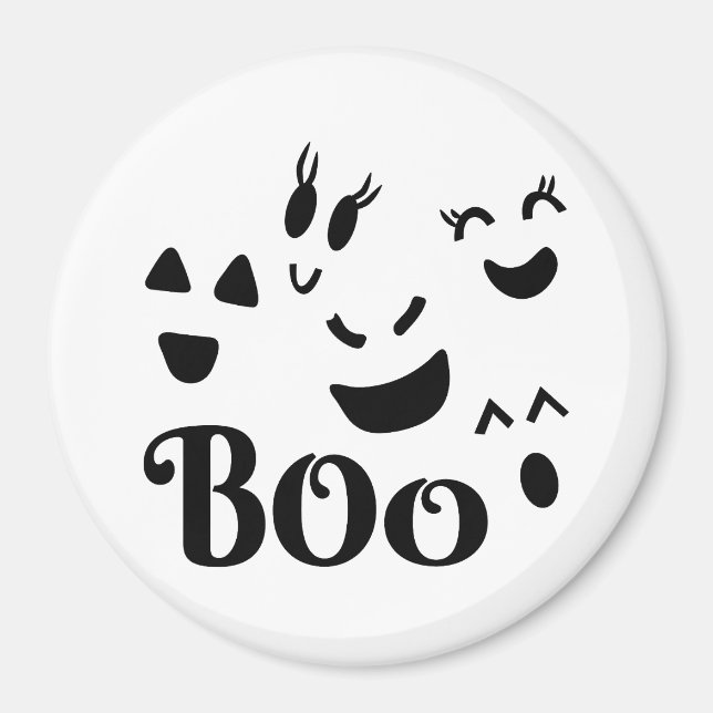 Whimsical Spooky Ghost Faces, Boo Halloween Magnet (Front)
