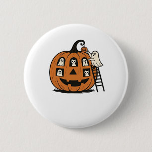 Whimsical Spooky Pumpkin with Ghosts, Cats & Hallo 6 Cm Round Badge
