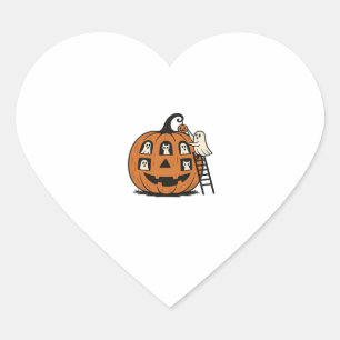 Whimsical Spooky Pumpkin with Ghosts, Cats & Hallo Heart Sticker