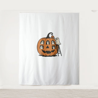 Whimsical Spooky Pumpkin with Ghosts, Cats & Hallo Tapestry