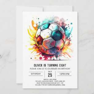 Whimsical Sports Watercolor Kids Birthday Invitation