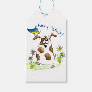 Whimsical Spotted Dog with Bird Gift Tags