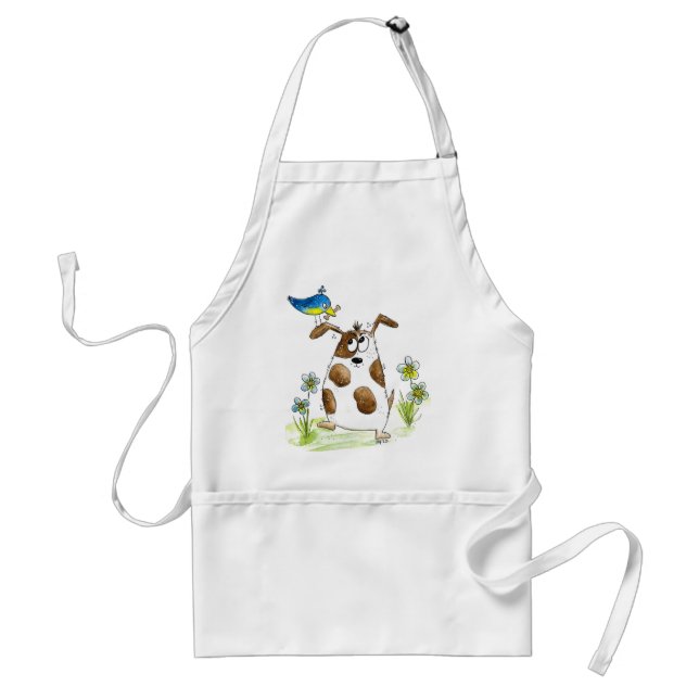Whimsical Spotted Dog with Bird Standard Apron (Front)