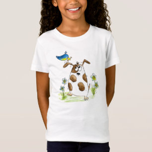 Whimsical Spotted Dog with Bird T-Shirt