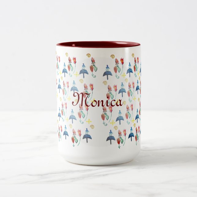 Whimsical Spring Art Two-Tone Coffee Mug (Center)