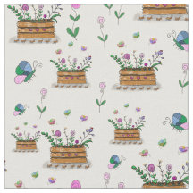 Whimsical Spring Baskets of Flowers Fabric