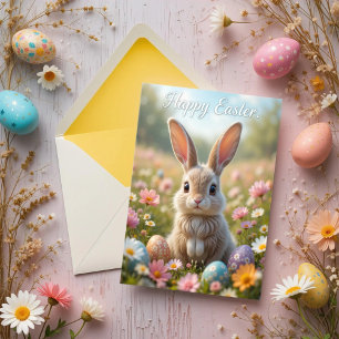 Whimsical Spring Bunny Easter Card