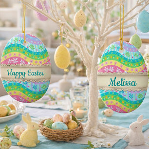 Whimsical spring Egg personalised Ceramic Tree Decoration