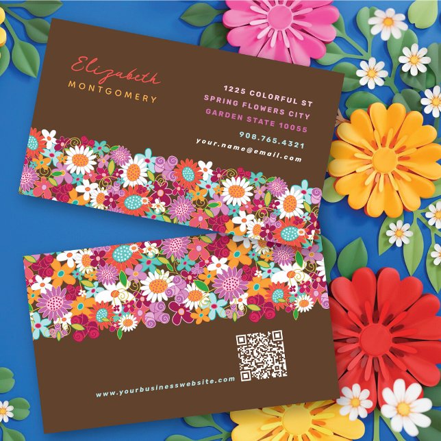 Whimsical Spring Flowers Garden Business Cards (Bright & Colorful Chic Fun Whimsical Spring Flowers Garden Business / Profile Card @ fat_fa_tin)
