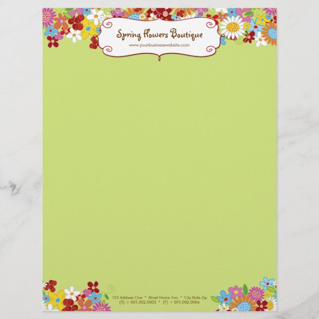 Whimsical Spring Flowers Garden Custom Letterhead (Front)