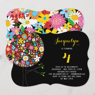 Whimsical Spring Flowers Pop Tree Birthday Party Invitation