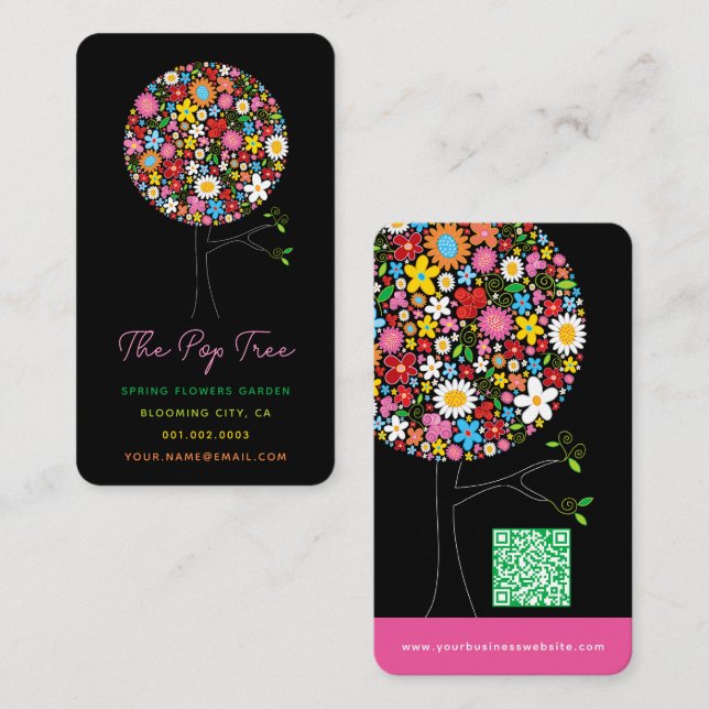 Whimsical Spring Flowers Pop Tree Business Card (Front/Back)