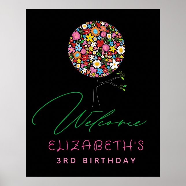 Whimsical Spring Flowers Pop Tree Party Welcome Poster (Front)