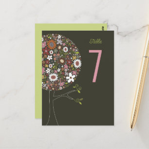 Whimsical Spring Flowers Pop Tree Table Number Postcard