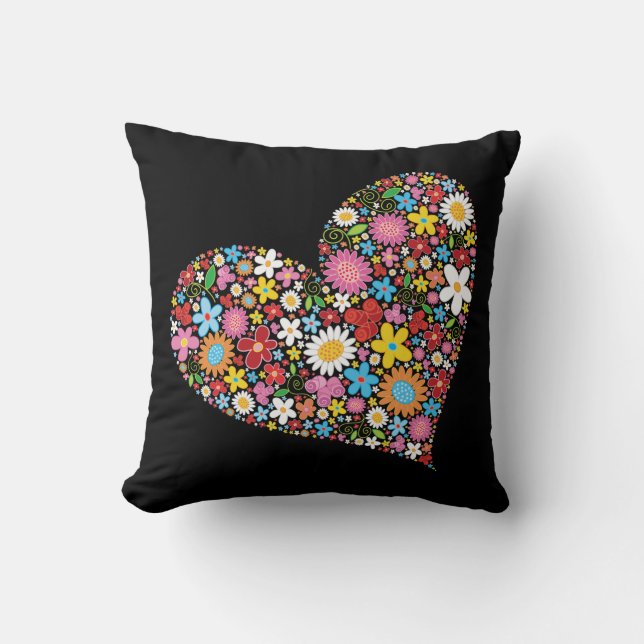 Whimsical Spring Flowers Valentine Cute Heart Love Cushion (Front)