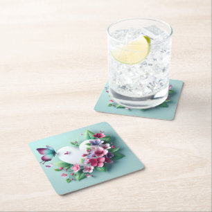 Whimsical Spring Garden & Painted Butterfly Bloom Square Paper Coaster