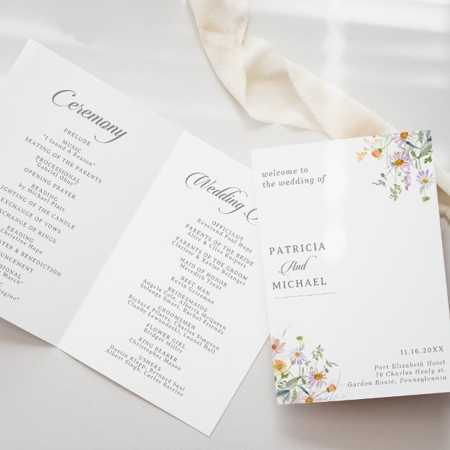 Whimsical Spring Garden Wildflower Folded Wedding Programme (Creator Uploaded)