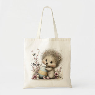 Whimsical Spring Hedgehog Illustration Tote Bag