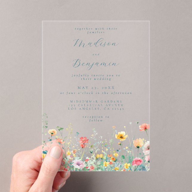 Whimsical Spring Wildflower Wedding Acrylic Invitations (Insitu (Handheld))