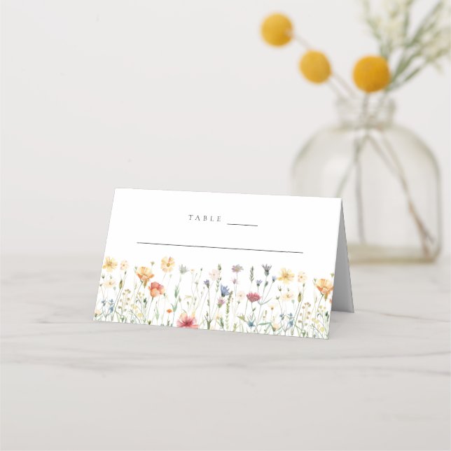 Whimsical Spring Wildflower Wedding Place Card (Front)