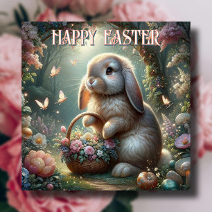 Whimsical Spring Woodland Floral Easter Bunny Holiday Card