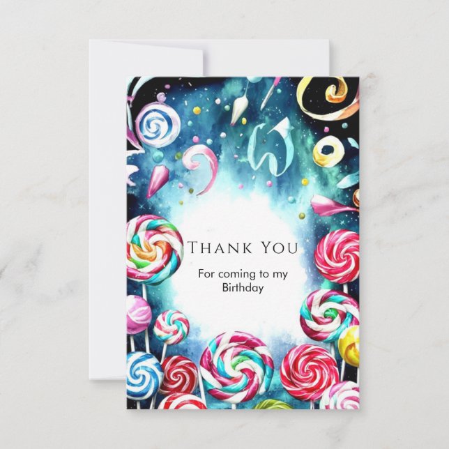 Whimsical Sprinkle Candyland Birthday Thank You Card (Front)