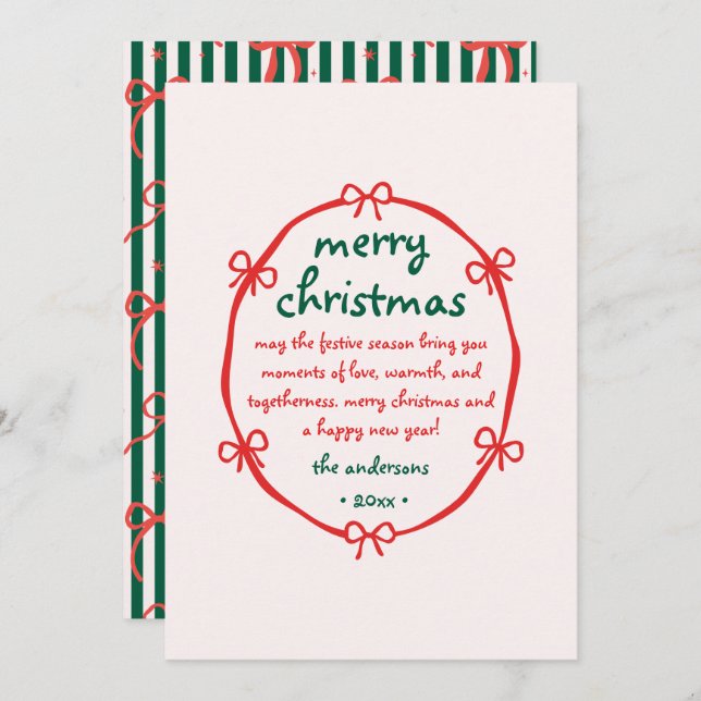 Whimsical Squiggle Hand Drawn Bow Merry Christmas  Holiday Card (Front/Back)