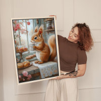 Whimsical Squirrel Café Canvas Art Print