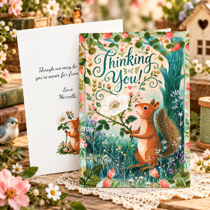 Whimsical Squirrel & Floral Thinking of You Card