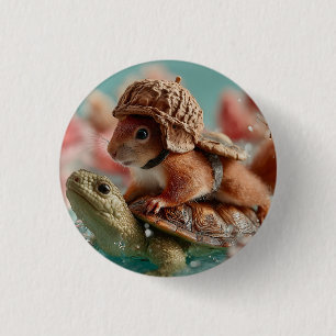 Whimsical Squirrel Riding a Turtle 3 Cm Round Badge